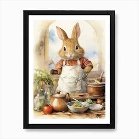 Bunny Cooking Luck Rabbit Prints Watercolour 2 Art Print