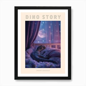 Toy Lilac Dinosaur Snoozing In Bed Poster Art Print