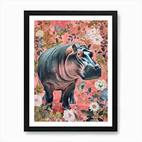 Floral Animal Painting Hippopotamus 3 Art Print