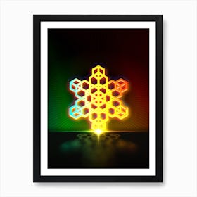 Neon Geometric Glyph in Watermelon Green and Red on Black n.0219 Art Print