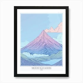 Mount Katahdin Usa Color Line Drawing 3 Poster Art Print