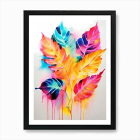 Watercolor And Neon Leave Art  Art Print