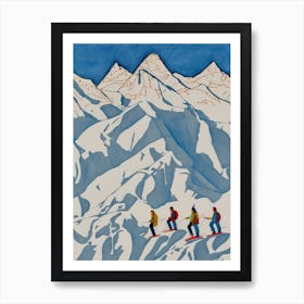 Skiiers Mountain Piste Adventure Ski Resort Hiking Cross Country Art Print