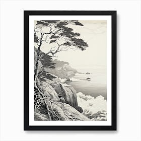 San In Coast In Tottori,, Ukiyo E Black And White Line Art Drawing 4 Art Print