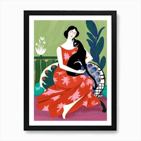 Woman With A Cat Art Print