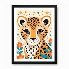 Floral Cute Baby Leopard Nursery Illustration (23) Art Print
