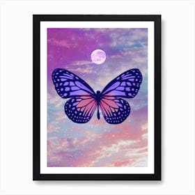 Moody Butterfly Moon Collage Art Print