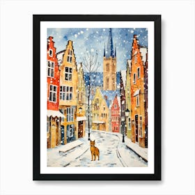 Cat In The Streets Of Bruges   Belgium With Snowd 2 Art Print