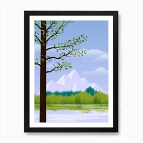 Lake Mountains Water Reflection Grass Tree Forest Sky Clouds Nature Environment Scenic Art Art Print