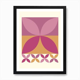 Pink - Retro, Geometrical Abstract Flowers Art Print