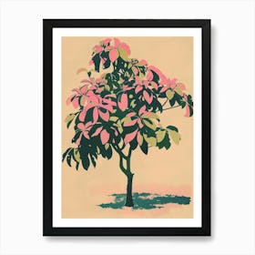 Pecan Tree Colourful Illustration 4 Art Print