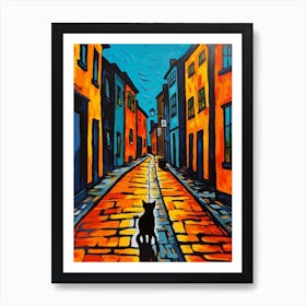 Painting Of Copenhagen Denmark With A Cat In The Style Of Pop Art 1 Art Print