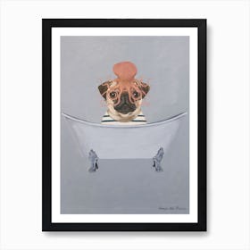 Pug With Octopus S In Bathtub Art Print