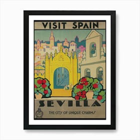 Visit Spain Sevilla Spain Vintage Travel Poster Poster