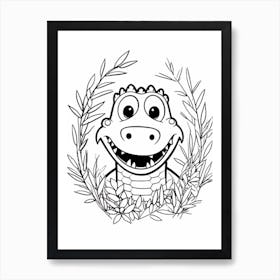 Line Art Jungle Animal Crocodile 1 Art Print