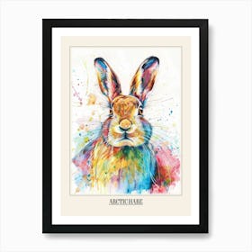 Arctic Hare Colourful Watercolour 1 Poster Art Print