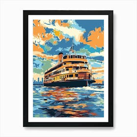 The Staten Island Ferry New York Colourful Silkscreen Illustration 3 Art Print