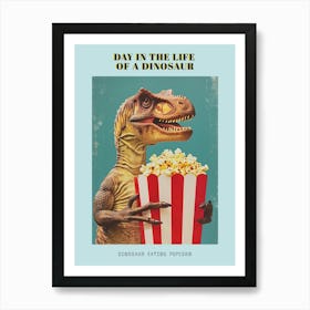 Dinosaur Eating Popcorn Retro Collage 2 Poster Art Print