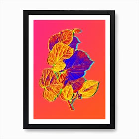 Neon Linden Tree Branch Botanical in Hot Pink and Electric Blue n.0504 Art Print