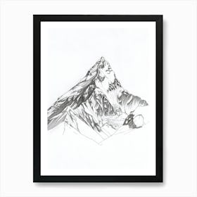 Mount Everest Nepaltibet Line Drawing 3 Art Print