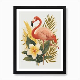 Jamess Flamingo And Frangipani Minimalist Illustration 4 Art Print