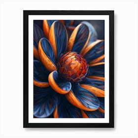 Blue And Orange Flower Art Print