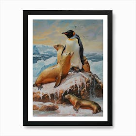 Adlie Penguin Sea Lion Island Oil Painting 4 Art Print