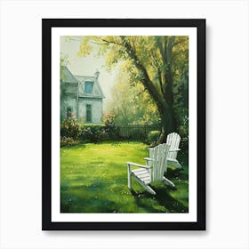 Two White Chairs On Green Lawn Art Print