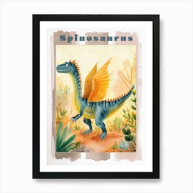 Cute Spinosaurus With Wings Watercolour Poster Art Print