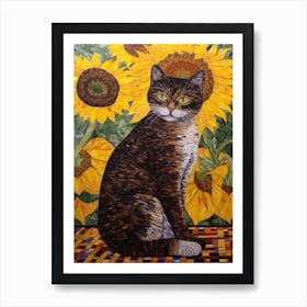 Sunflower With A Cat2 Art Nouveau Klimt Style Art Print