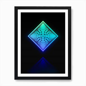 Neon Blue and Green Abstract Geometric Glyph on Black n.0417 Art Print
