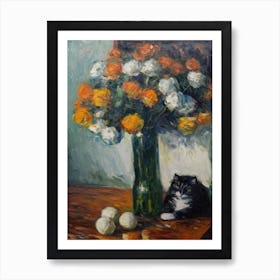 Lillies With A Cat 3 Art Print