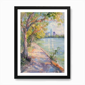 Lady Bird Lake And The Boardwalk Austin Texas Oil Painting 3 Art Print