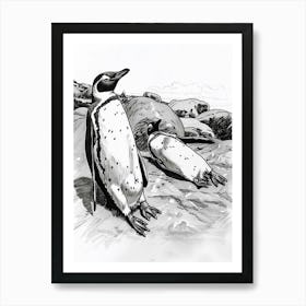 King Penguin Sunbathing On Rocks 4 Art Print