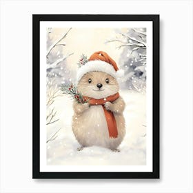 Santa Hat Hedgehog Art Print