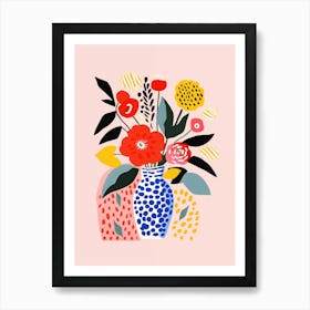 Matisse Inspired Flowers On Blush Pink Background Art Print