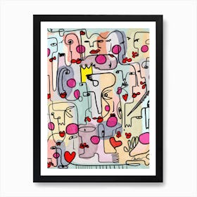 Abstract Group Of Peoples Faces Art Print