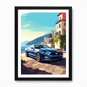 A Ford Mustang In Amalfi Coast, Italy, Car Illustration 4 Art Print