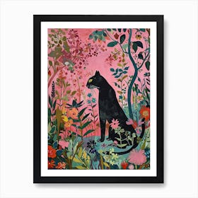 Floral Animal Painting Panther Art Print