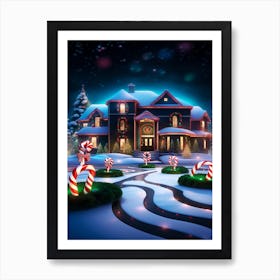 Christmas House With Candy Canes Art Print