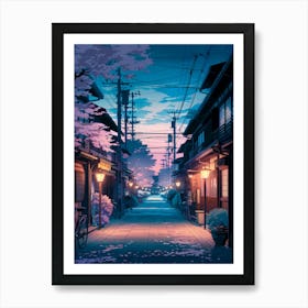 Lofi Anime Art, Anime Street Poster, Colorful Sunset City Art for Japan Aesthetic, Cozy Urban Landscape, Perfect Sakura Scene for Alleyway Decor Art Print