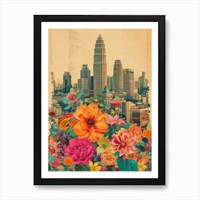 Bangkok   Floral Retro Collage Style 3 Art Print