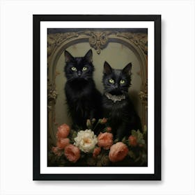 Two Medieval Black Cats Rococo Style 4 Art Print