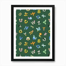 Green Alphabet Animal Letters Kids Affiche