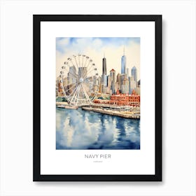 Navy Pier Chicago Watercolour Travel Poster Art Print