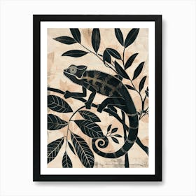 Black Chameleon Tree Silhouette 1 Art Print