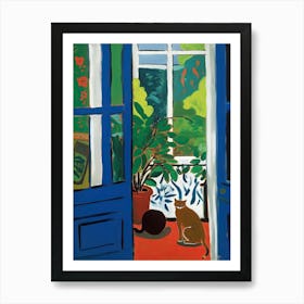 Open Window With Cat Matisse Style London 2 Art Print