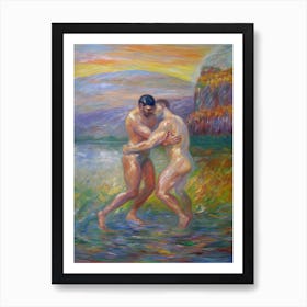 Wrestling In The Style Of Monet 1 Art Print