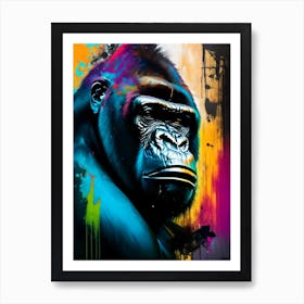 Gorilla With Graffiti Background Gorillas Bright Neon 2 Art Print
