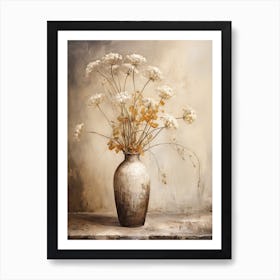 Queen Anne S Lace, Autumn Fall Flowers Sitting In A White Vase, Farmhouse Style 1 Art Print